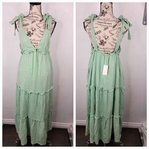 BTFL-LIFE Maxi Dress Womens Small Gauze SURPLICE Green TIERED Resort NEW NWT